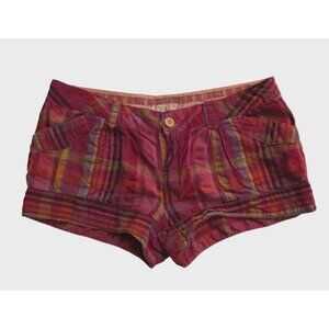 OP Short Shorts Pink Plaid Mid-Rise Casual Short Womens Juniors Size 13
